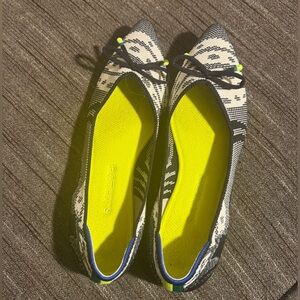 Rothy's The Point Bow flats in the Botanical Navy and White pattern